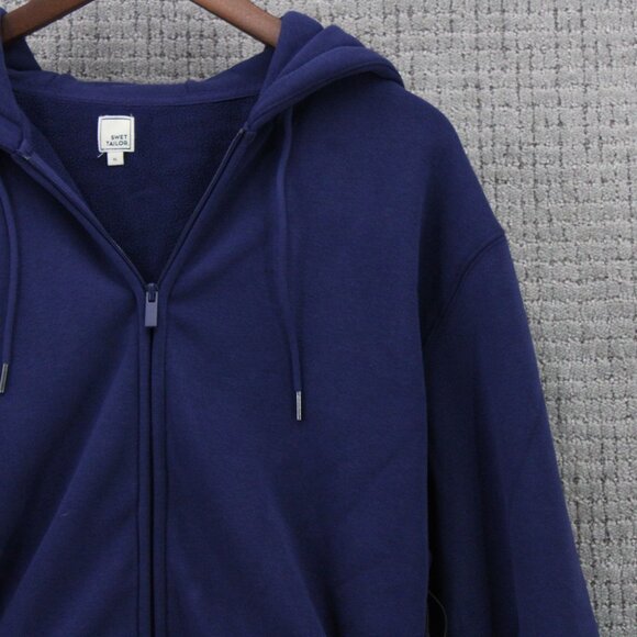Swet Tailor Hoodie Mens XL Navy Blue Drawstring Full Zip Stretch Fleece NWT - Picture 3 of 9